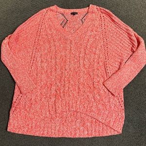 Express Women’s Sweater Hot Pink Cable Knit V-Neck Top Pullover Crochet Medium
